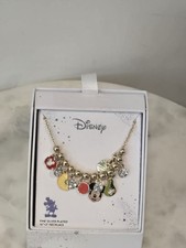 Disney fine silver plated 16" 2" necklace limited edition rare new many charms