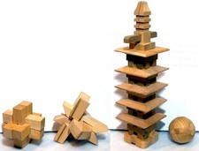 Lot of 4 - Wooden 3D Puzzles Brain Teasers - ...