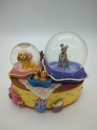 Disney Lady and The Tramp & Pups Double Snow Globe Music Box Fur Elise Enesco - Picture 3 of 11