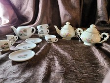 Vintage Toy China Tea Set Made in Japan Porcelain Flower Sugar Bowl Teapot