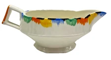 Unusual Rainbow Gravy Boat - 1930s Myott & Sons Hand-Painted Art Deco