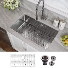 32 In. 16-Gauge Undermount Single Bowl Stainless Steel Kitchen Sink with Bottom