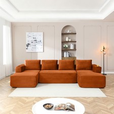 132" Oversized Cloud Boneless Sofa Couch with Chaise, Modern Corduroy U Shaped