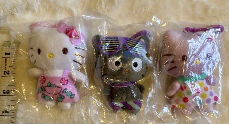 New Sanrio Hello Kitty Chococat Lot Of 3 Plush Keychains Bag Charms