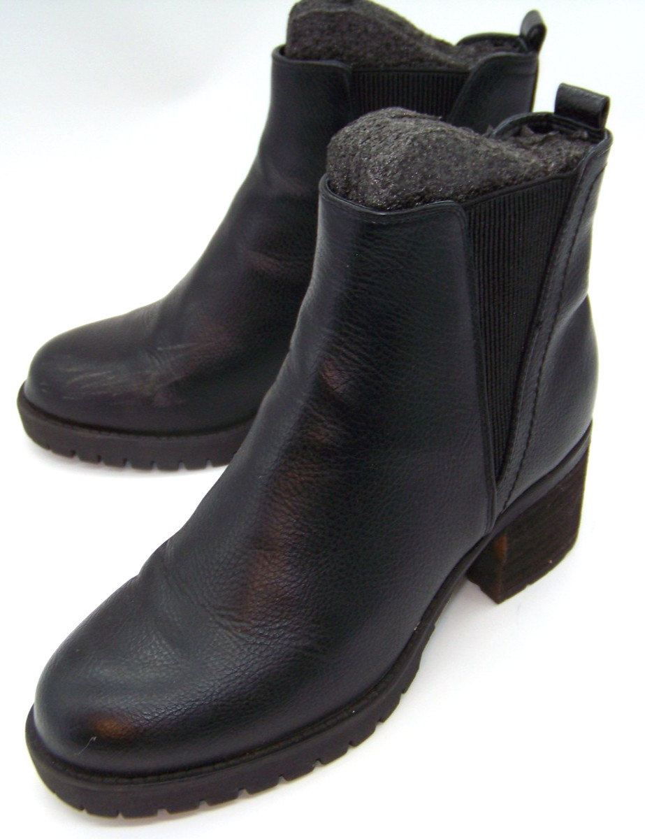 Mia Jody Ankle Chelsea Bootie Lug Sole Block Heel Slip On Boots Size 9 M Black