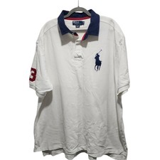Polo Ralph Lauren Big Pony Shirt 3XB White Navy Logo Red 3 Sleeve Rugby Polo