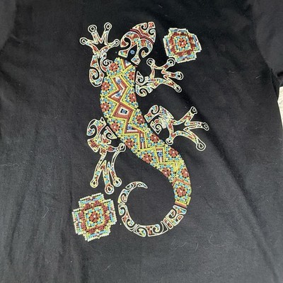 Gicab Mens Vintage Trippy Colorful Lizard Mexico Graphic Tee Size L T-Shirt 90 s