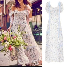 LOVESHACKFANCY Printed Long Jessie Dress in Pearl River Sz 4 Cottagecore