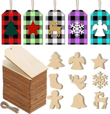 90 Pieces Blank Wooden Gift Tags with Holes and Twine, Unfinished Christmas Craf