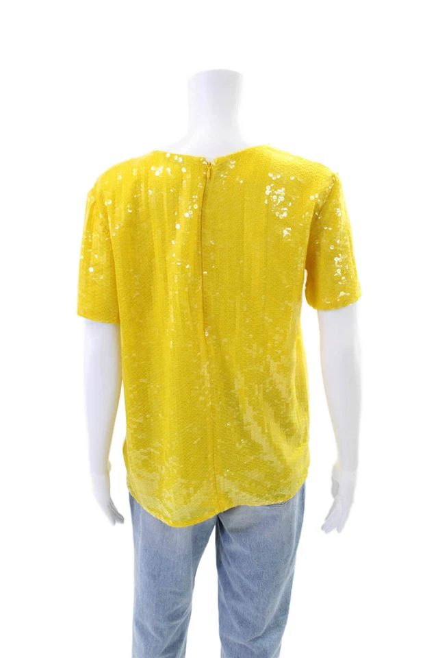 Blusa Nina Ricci Mujer Seda Lentejuelas Mangas Cortas Amarillo Sol Talla 38 EUR Foto 3 de 4