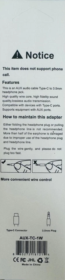 WholeSale Type-C To 3.5 mm AUX Car Audio Adapter Cable Box Pack - Image 3 of 3