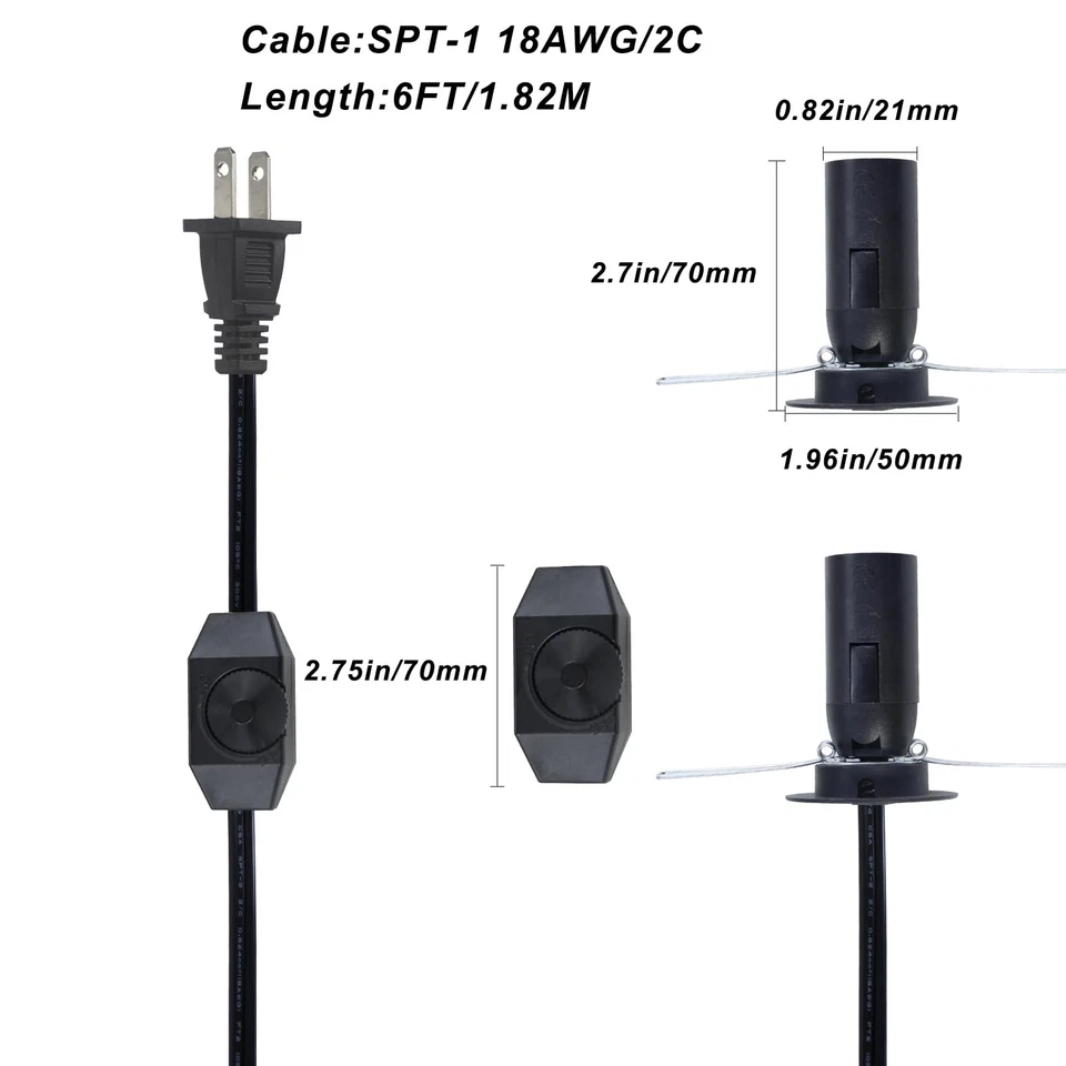 Interruptor de control de atenuación en línea con cable de lámpara de sal de 6 pies con enchufe de bombilla E12, 1... Foto 2 de 4
