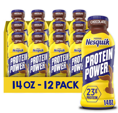 Nestle Nesquik Protein Power Chocolate Beverage 14oz Bottles 12 Pack NEW EDITION