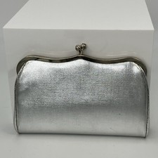 Vtg Ande Silver Lame' Clutch Purse With Kiss Lock Closure 60s Glamour Classic