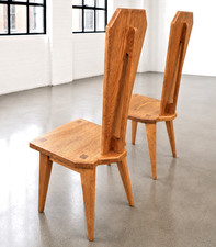 Brutalist Vintage Architectural Oak Chairs, manner of Christian Durupt c 1950