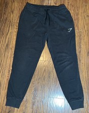 Gymshark Men’s Essentials Black Fleece Tapered Jogger Drawstring Pants Medium