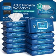 Inspire Adult Wet Wipes Adult Wash Cloths Adult for 600 Count 12 Packs of 50