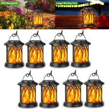 2/4/8Pc LED Flickering Flame Solar Hanging Lights Lantern Outdoor Garden Pathway