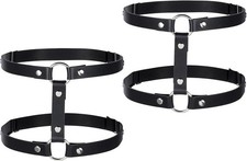 2 Rows Thigh Garters for Women, Leather Leg Harness Adjustable Garter Belt Elast