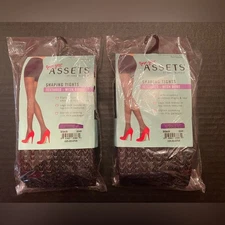 Assets by Sara Blakely 2 Pair Textured Wishbone Shaping Tights Black Size 5