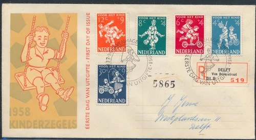 LS74661 Netherlands 1958 youth stamps registered FDC used