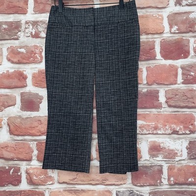 Express Editor Capri Pants Womens 0 Black White Plaid Abstract Casual Zip Up