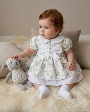 Baby Girl Dress Summer Floral Bow Ribbon Lace Green