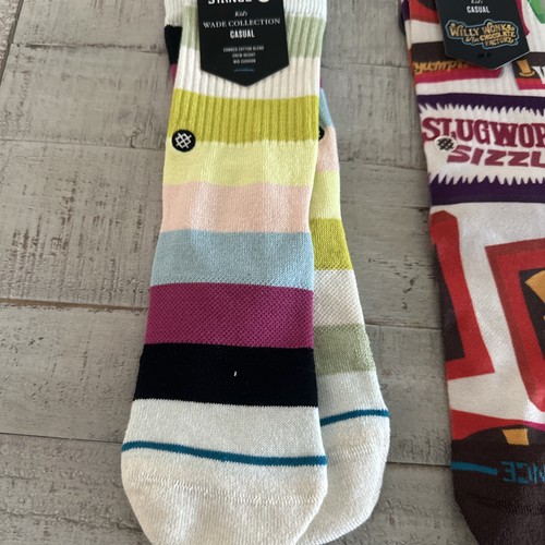 Stance Wonka Bars Kids Crew Socks 2 Pair Large 3-5.5 Youth Willy Wonka & Stripe - Picture 4 of 14