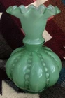 Fenton Beaded Melon Green Art Glass Vase Ruffle Edge 5.5”