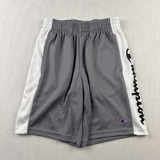 Champion Boys Size 10/12 Mesh Basketball Shorts Gray White Pockets Elastic Waist