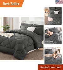 Queen Comforter Set Dark Grey - Bed in a Bag Queen Size 7 Pieces, Luxury Soft...