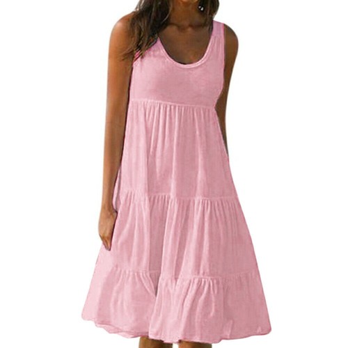 Damen Ärmellos Minikleid Sommerkleid A-Line Urlaub Freizeitkleid Strandkleid>| - Bild 10 von 19