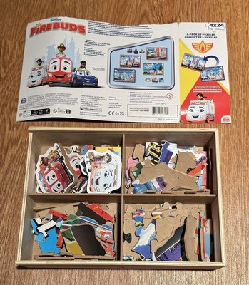 Disney Junior Firebuds Wooden Puzzle Set 4x24 Pieces w/ Storage Box Toddler
