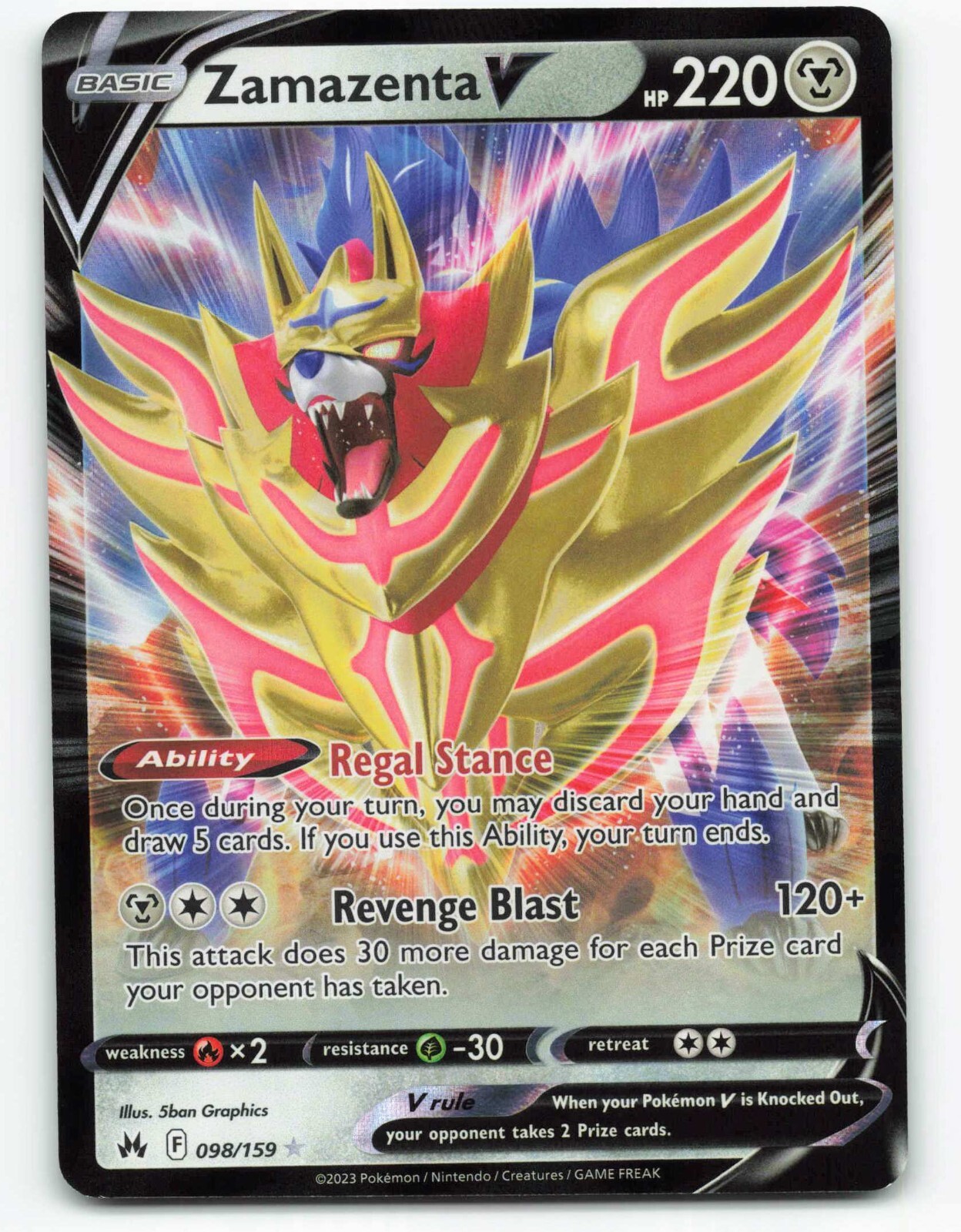 2023 Pokemon, Crown Zenith, #98/159 Zamazenta V, Holo Ultra Rare