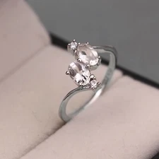 Rock Crystal Quartz Clear Dainty Stacking Tension Ring 925 Solid Sterling Silver