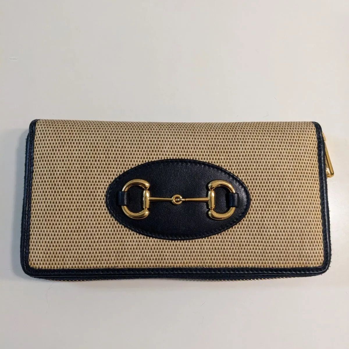 Gucci Horsebit 1955 Canvas Leather Long Wallet 621889 Women Beige