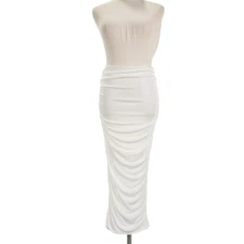 SER.O.YA NWD Ruched Julia Midi Skirt Size Medium in Solid White Poly Blend