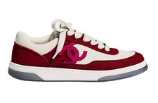 Chanel 23P Burgundy Suede White CC Logo Flat Lace Up Runner Trainer Sneaker 37