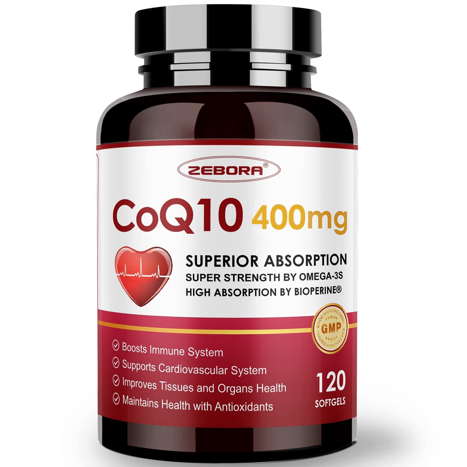 CoQ10-400mg-Softgels with PQQ BioPerine & Omega-3 Coenzyme Q10Ubiquinone Supp...