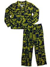 Little Boys Blue  Yellow Game Over Controler Flannel Video Game Pajama Set