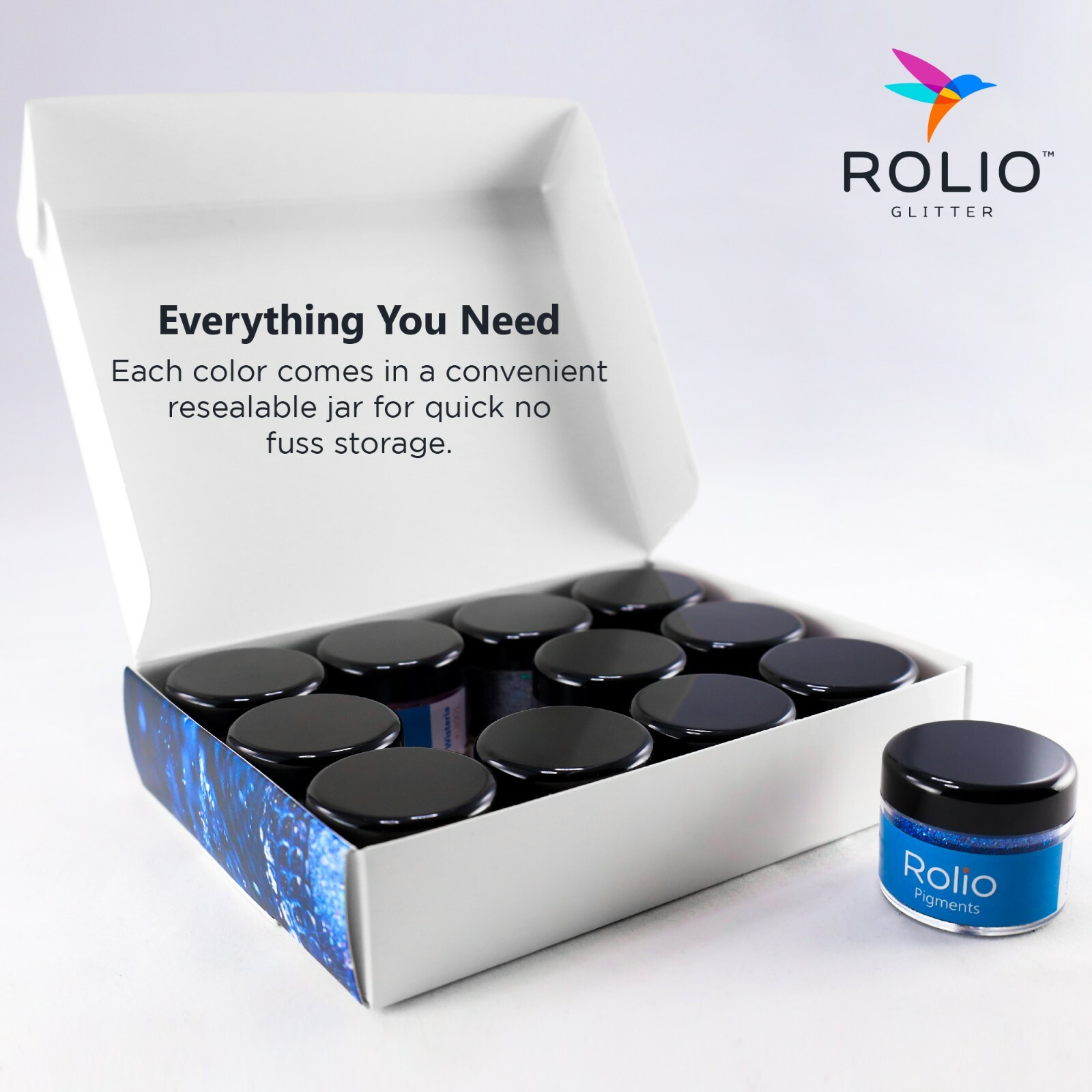 Rolio Pure Holographic Craft Glitters 12 Jars 180 Grams Resin, Makeup