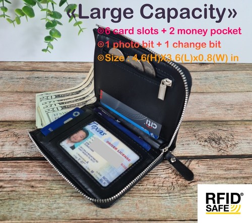 🔥HOT🔥 Mens RFID Blocking Bifold Leather Zipper Wallet ID Credit Card Holder - Picture 5 of 10