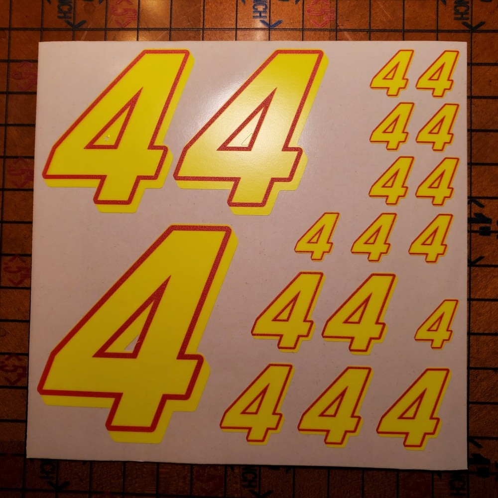 Yellow FLUORESCENT /red  Racing #4's vinyl Decal Sheet 1/8-1/10-1/12 RC Modelx