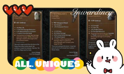 Diablo4 DLC Season13 ALL Unique New AMULET GLOVES RING WEAPON CHEST ARMOR PANTS