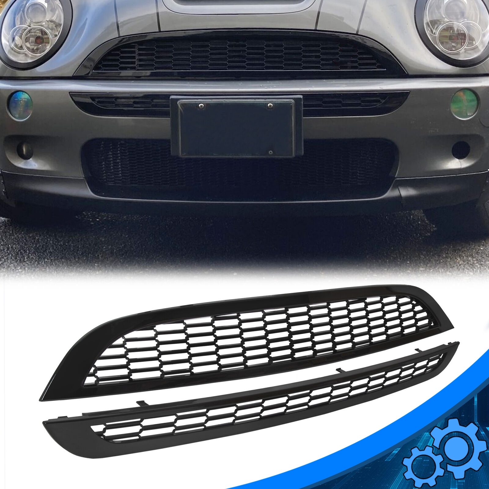 For 02-06 Mini Cooper R52 R53 Front Upper Lower Black Honeycomb Mesh Grille 2DR