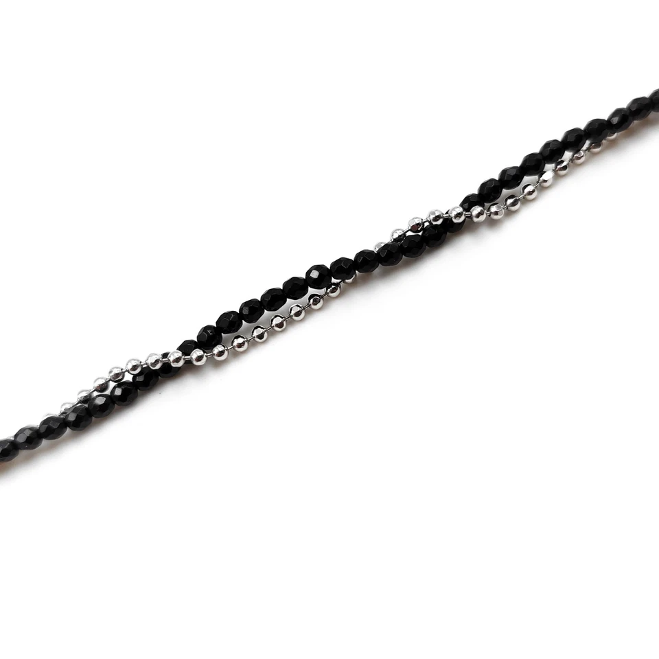 Collana Lunga in Argento 925 e Spinello Nero Palline Moda Donna Modello Classico - Immagine 3 di 4