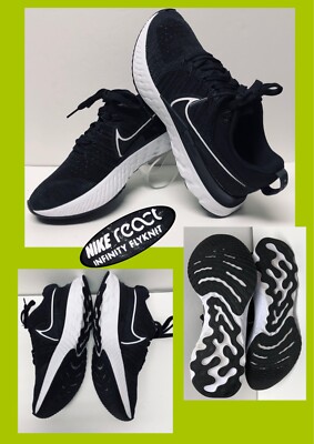 Nike React Infinity  Flyknit CT2357-002 Mens Black White Sz 7 Running Shoe  NWOB