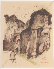 Igo Poetsch (1884-1943) "Bockkellergasse in Vienna", Color Lithograph, 1920s (1)