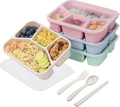 4 Pack Bento Lunch Box, 4 Compartment Meal Prep Containers, Lunch Box for Kids, 