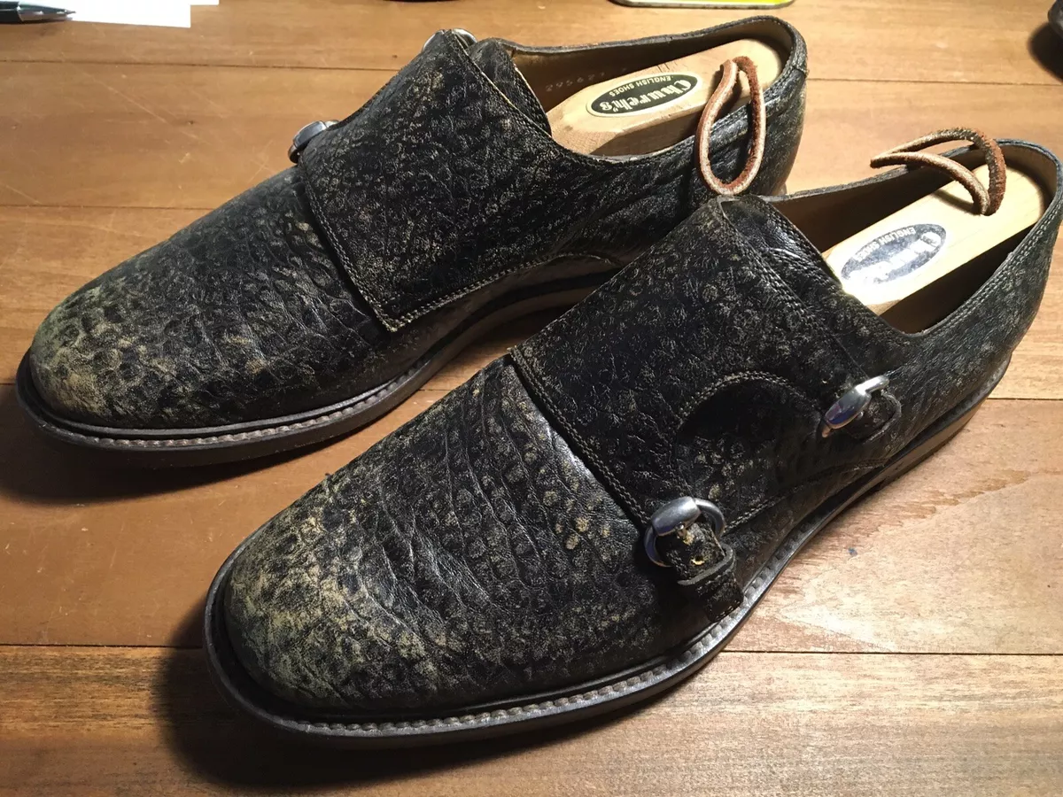 Gucci Black Textured Distressed Leather Double Monk Strap Shoes Men s Size 7 EUC